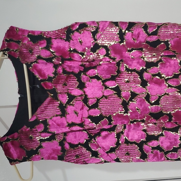 Women's Vintage Embroidered Burn Out Hot Pink Floral Velvet Dress sz Small - Picture 4 of 11